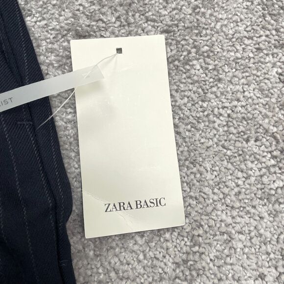 Zara Jogger Waist Dress Pants Women Medium Navy Blue Stripe Straight Trouser NWT - Picture 4 of 14